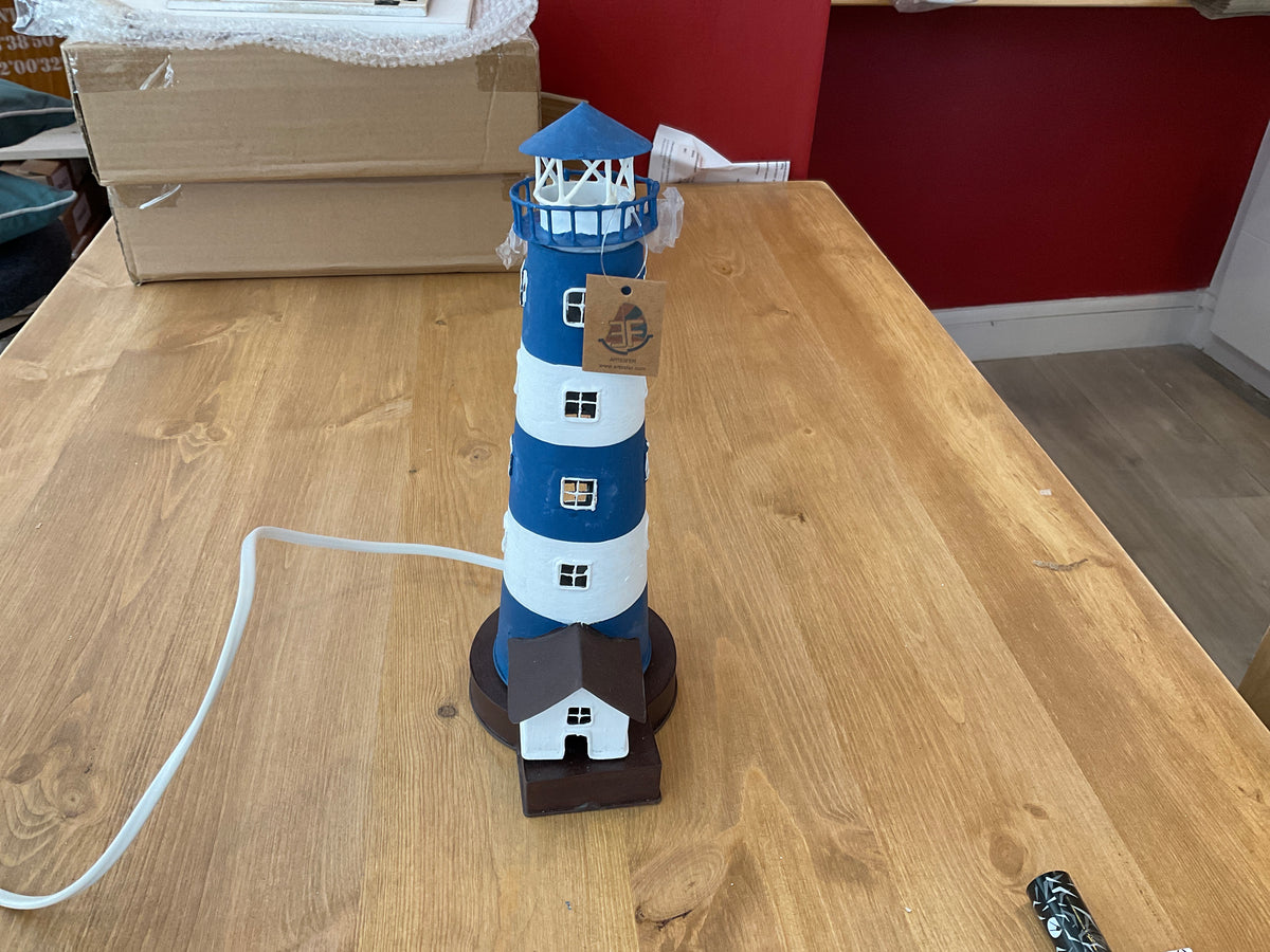 Lampe phare en métal - Bleu et Blanc