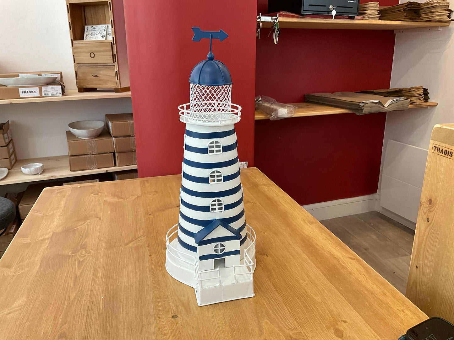 Phare en métal - Bleu et blanc