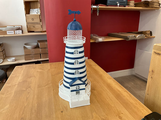 Phare en métal - Bleu et blanc