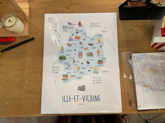 Affiche - Carte de l'Ille et Vilaine