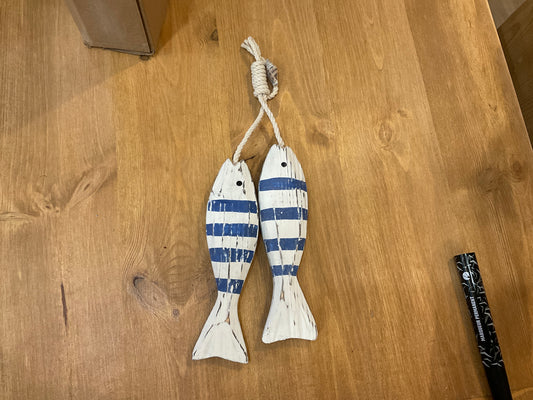 Lot de 2 poissons en bois à suspendre - Bleu et Blanc